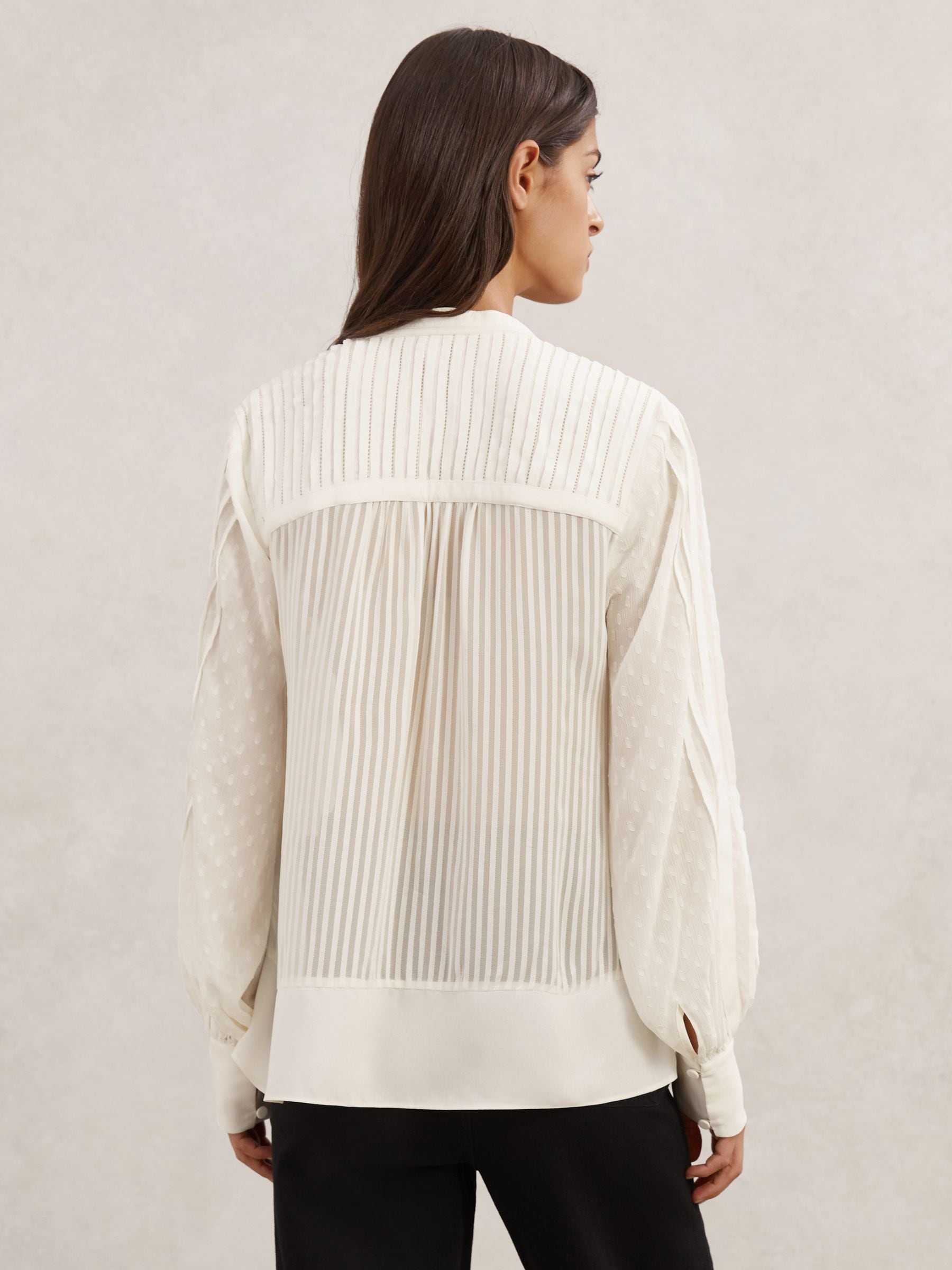 Buy Reiss Ivory Josephine Tie-Detail Shadow-Stripe Blouse from