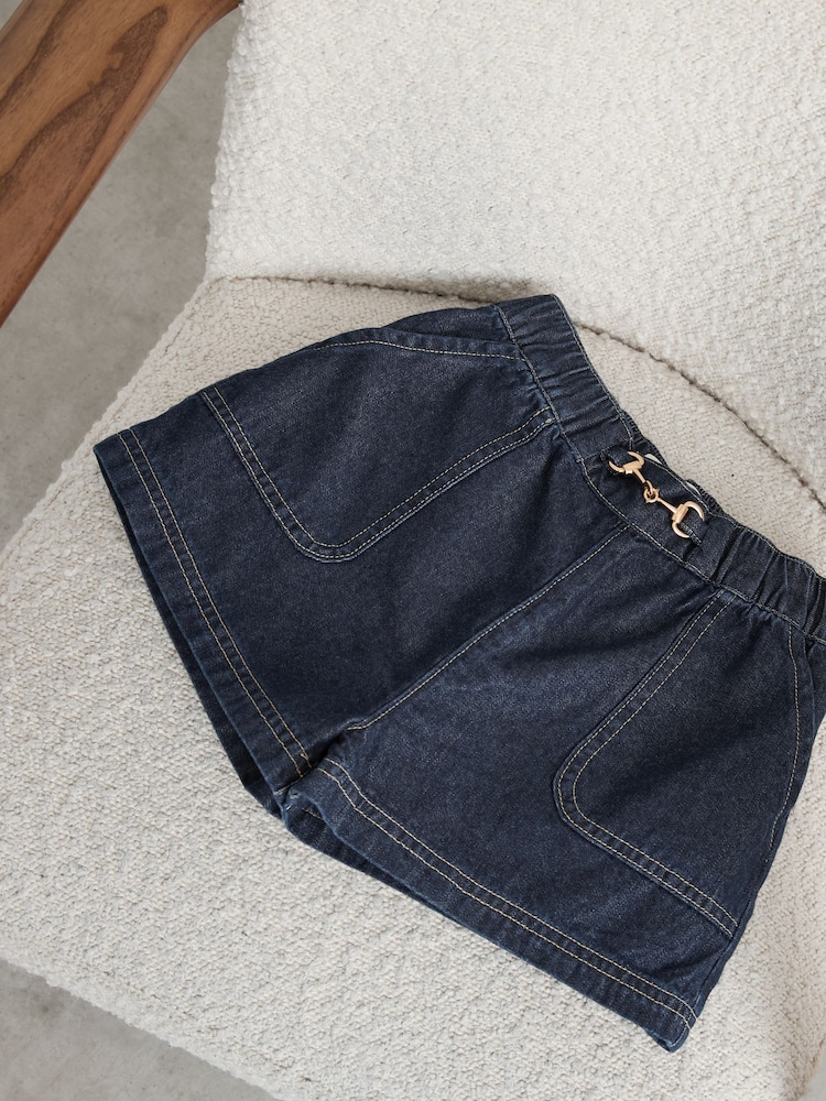 Reiss Penelope Horsebit-Detail Denim Shorts - Imaginea 3 din 3