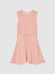 Reiss Pink Lindy Pointelle-Knit Flippy Dress - Image 2 of 3