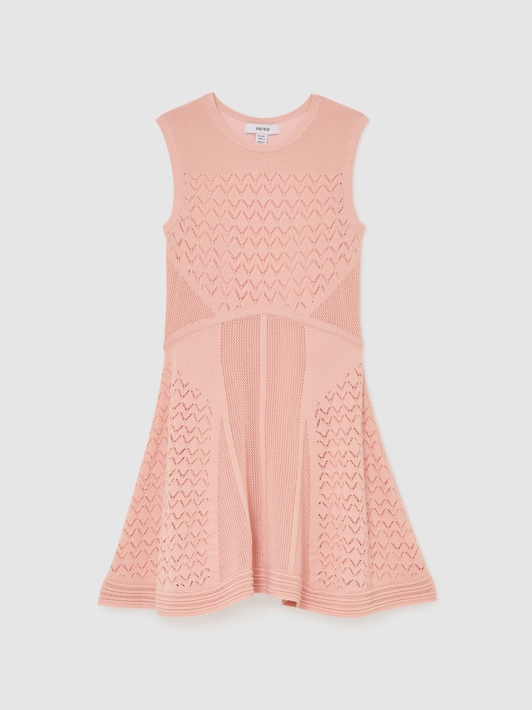 Reiss Pink Lindy Pointelle-Knit Flippy Dress - Image 2 of 3
