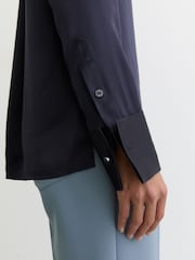Reiss Navy Ameira Silk-Satin Concealed-Placket Shirt - Image 4 of 6