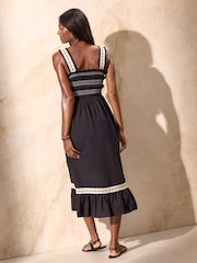 Lipsy Black/White Petite Shirred Sleevless Midi Dress - Image 4 of 4