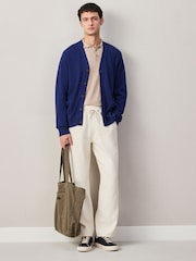 Navy Blue Relaxed Fit Linen Rich Cardigan - Image 2 of 5