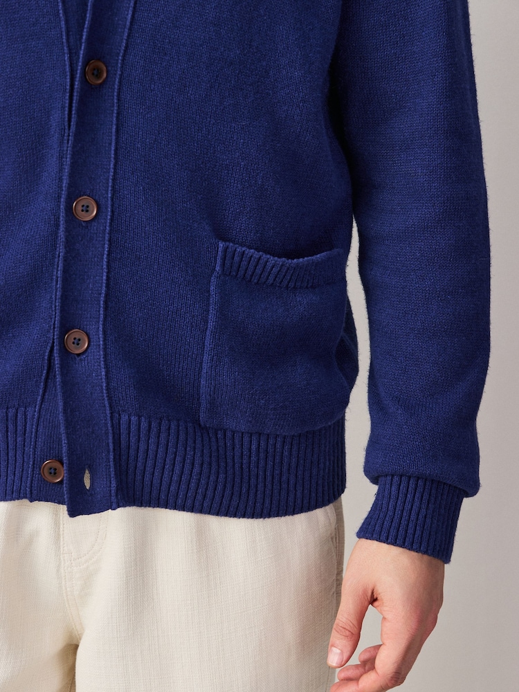 Navy Blue Relaxed Fit Linen Rich Cardigan - Image 5 of 5
