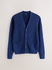 Navy Blue Relaxed Fit Linen Rich Cardigan - Image 6 of 8