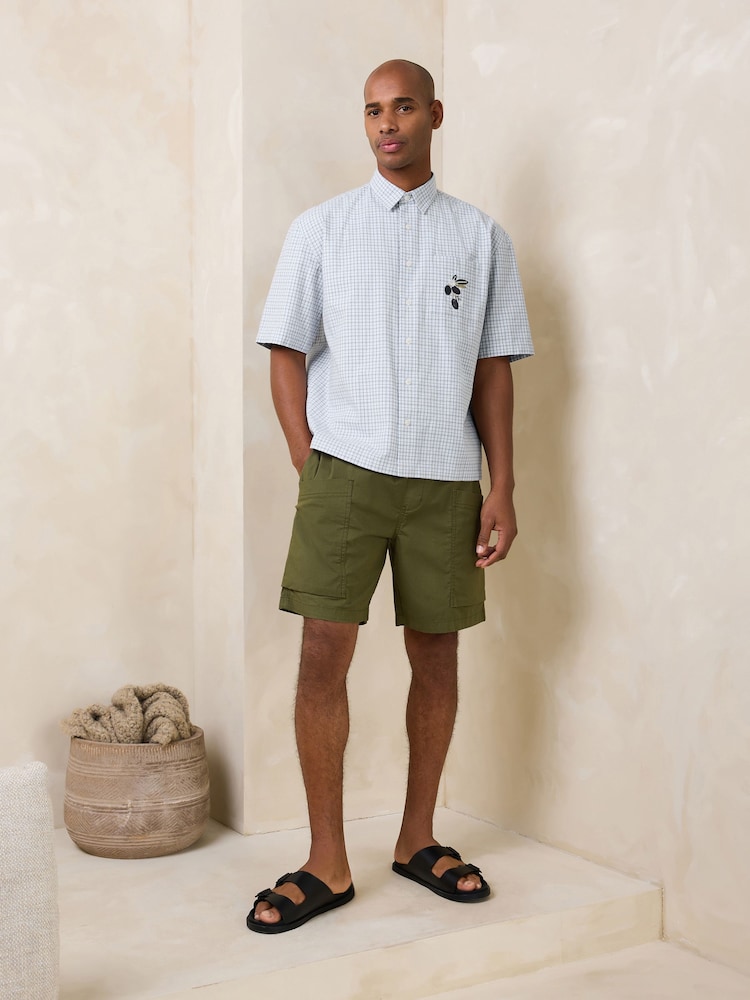 Синий - Embroidered Check Short Sleeve Shirt - Изображение 2 9