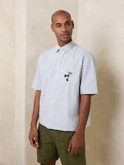 Синий - Embroidered Check Short Sleeve Shirt - Изображение 3 9