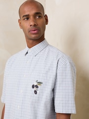 Синий - Embroidered Check Short Sleeve Shirt - Изображение 4 9