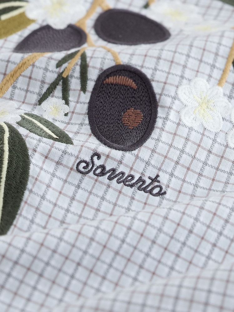 Синий - Embroidered Check Short Sleeve Shirt - Изображение 9 9