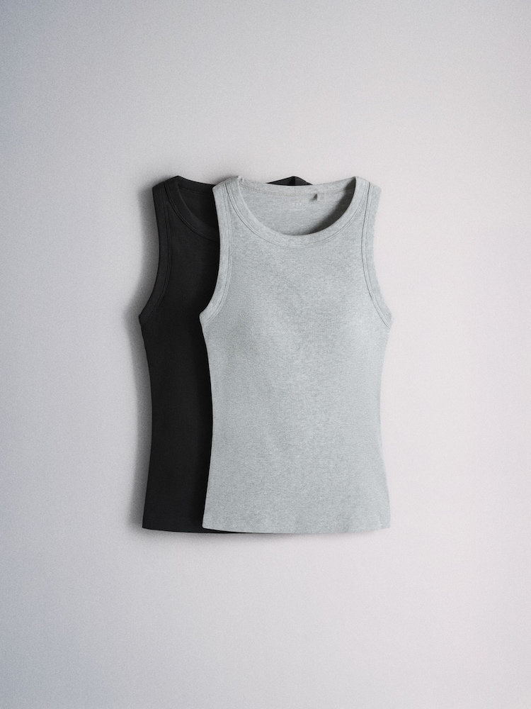 The Set 2 Pack Hidden Support Vests Black/Grey Marl - Image 1 of 5