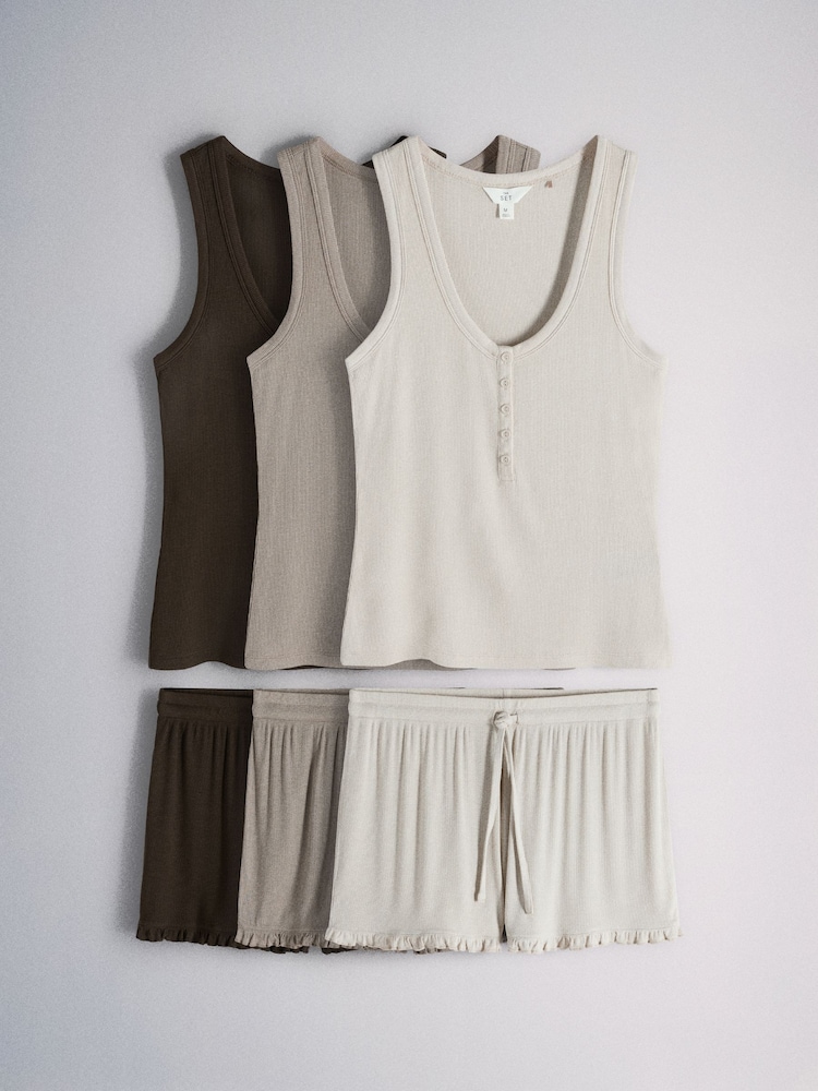 The Set 3 Pack Slinky Rib and Shorts Set Multi - Image 1 of 9