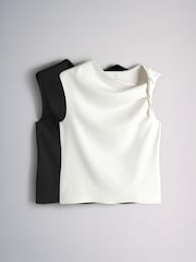 The Set 2 Pack Twist Cowl Tops Cream/Black - Image 2 of 6