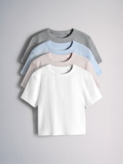 The Set 4 Pack Ribbed Cropped Fitted T-Shirts Charcoal/Blue/Pink/White - Image 1 of 6