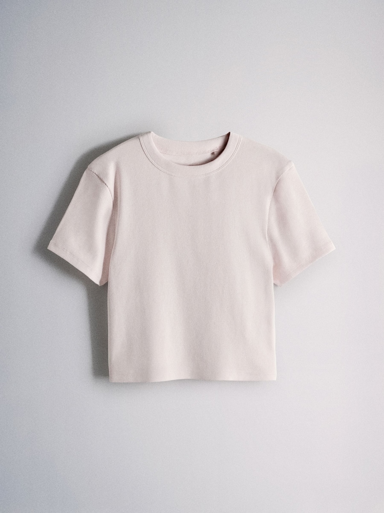 The Set 4 Pack Ribbed Cropped Fitted T-Shirts Charcoal/Blue/Pink/White - Image 2 of 6