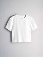 The Set 4 Pack Ribbed Cropped Fitted T-Shirts Charcoal/Blue/Pink/White - Image 3 of 6