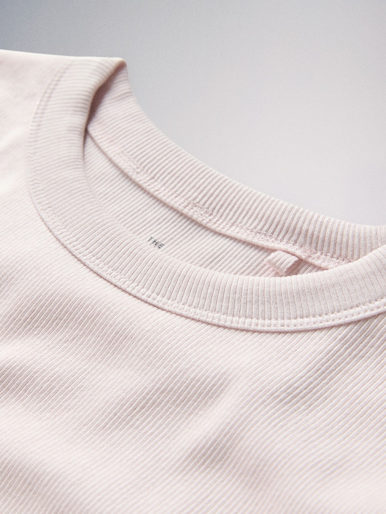 The Set 4 Pack Ribbed Cropped Fitted T-Shirts Charcoal/Blue/Pink/White - Image 6 of 6