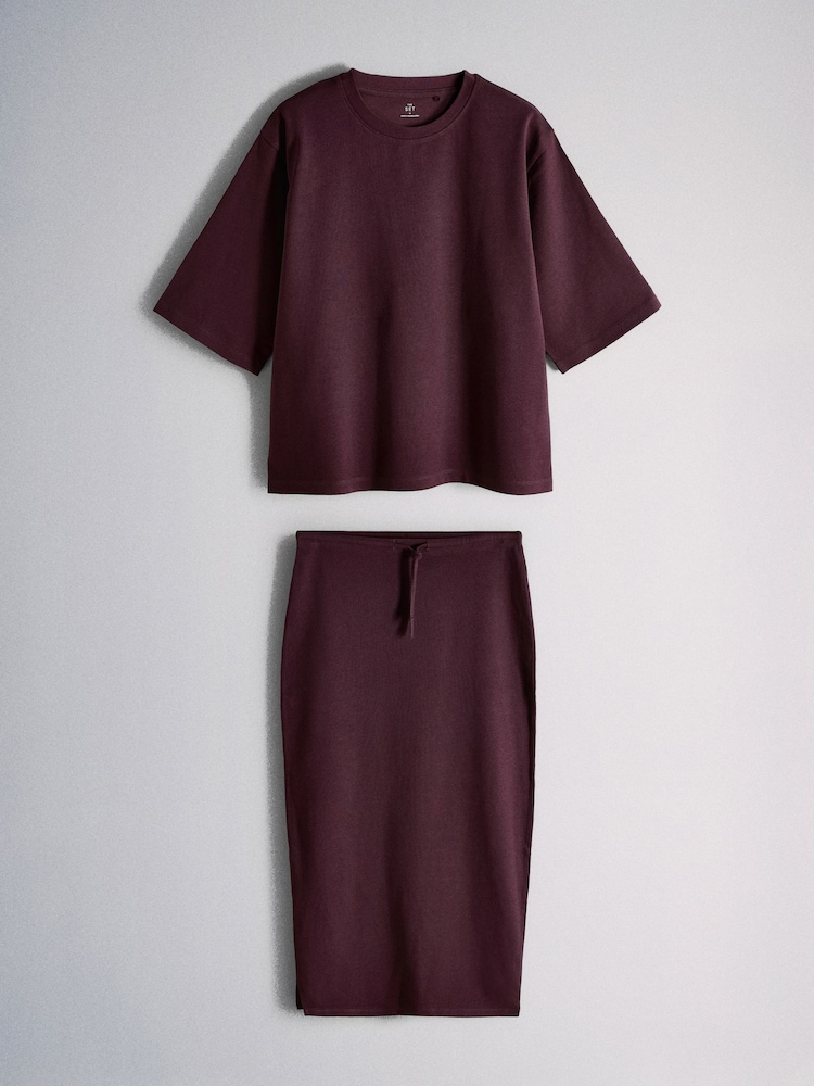 The Set 2 Pack Heavyweight Skirt and T-Shirt Co ord Plum - Image 1 of 5