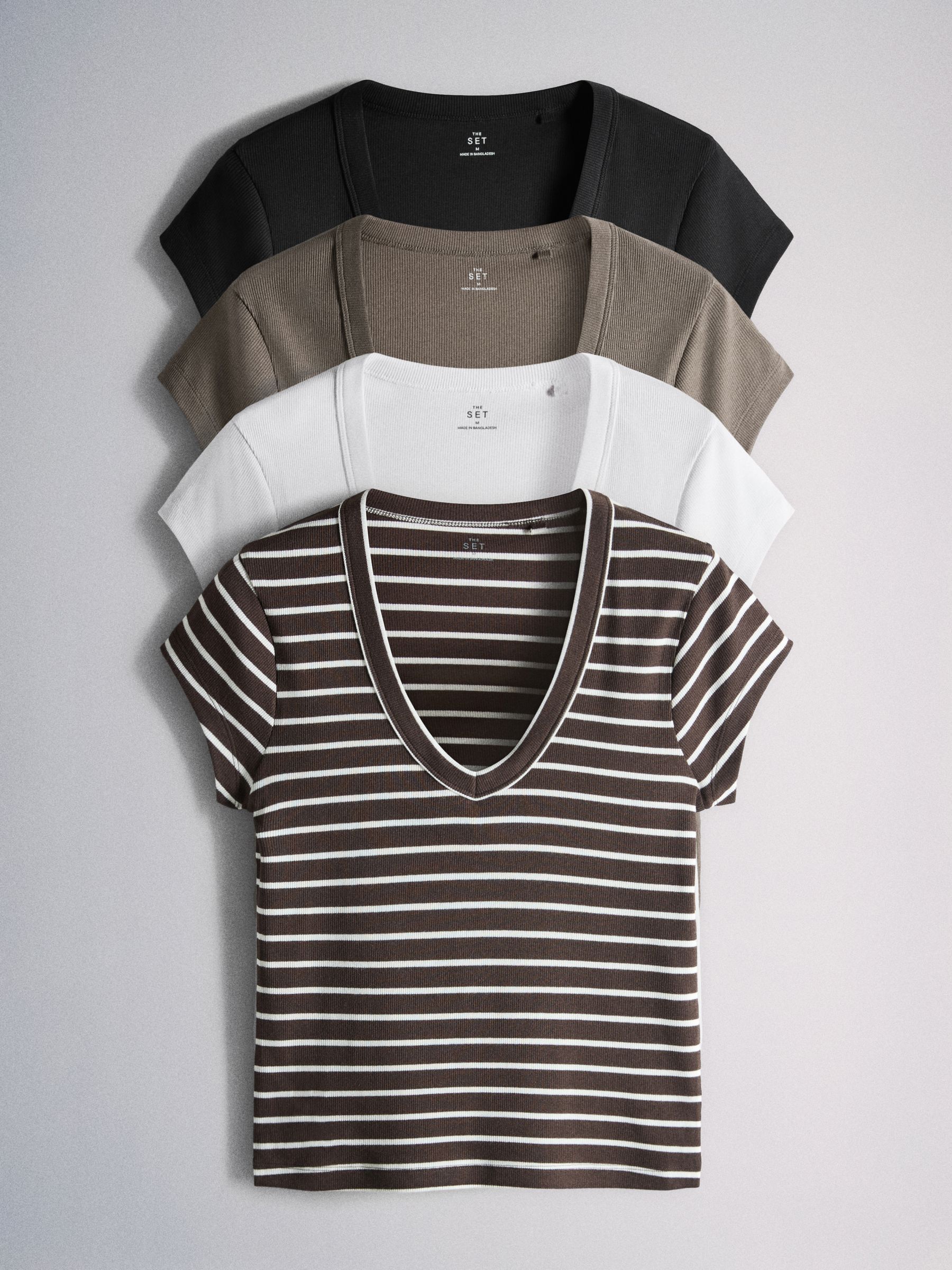Buy The Set 4 Pack V-Neck Cap Sleeve T-Shirts Black/Brown/Brown