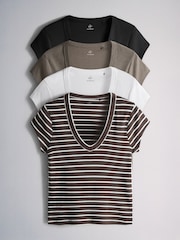 The Set 4 Pack V-Neck Cap Sleeve T-Shirts - 6的图像1｝