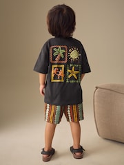 Gri antracit cu imprimeu - Set de Tricou cu Mânecă scurtă și pantaloni scurți din in Blend (3luni -7ani) - Imaginea 1 din 4