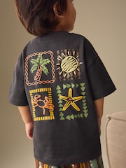 Gri antracit cu imprimeu - Set de Tricou cu Mânecă scurtă și pantaloni scurți din in Blend (3luni -7ani) - Imaginea 3 din 4