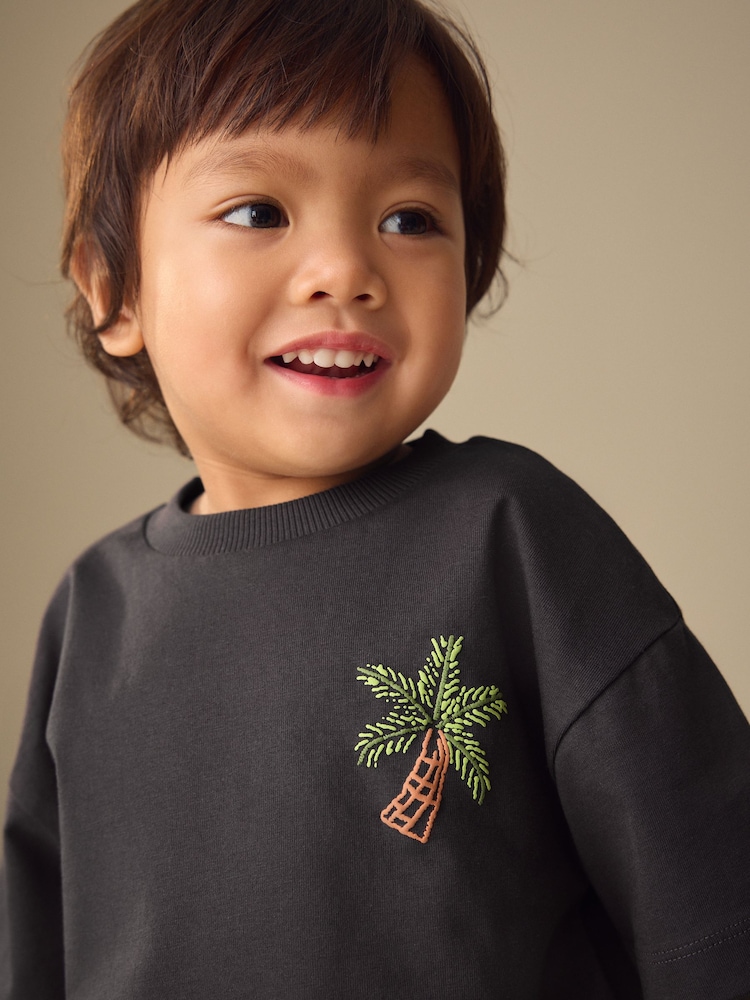 Gri antracit cu imprimeu - Set de Tricou cu Mânecă scurtă și pantaloni scurți din in Blend (3luni -7ani) - Imaginea 4 din 4