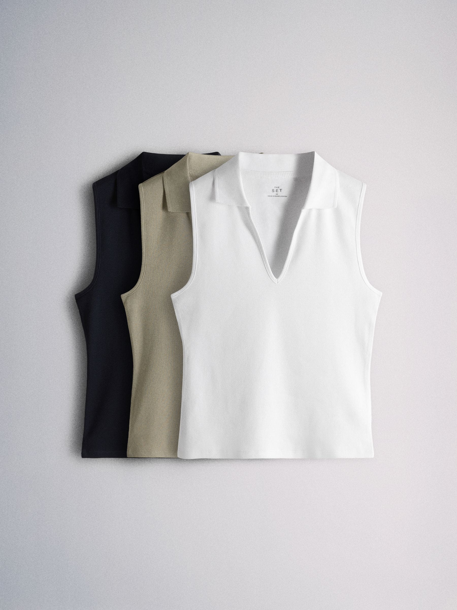 Buy The Set 3 Pack Ribbed Collar Polo Tops Dark Navy Blue/Taupe