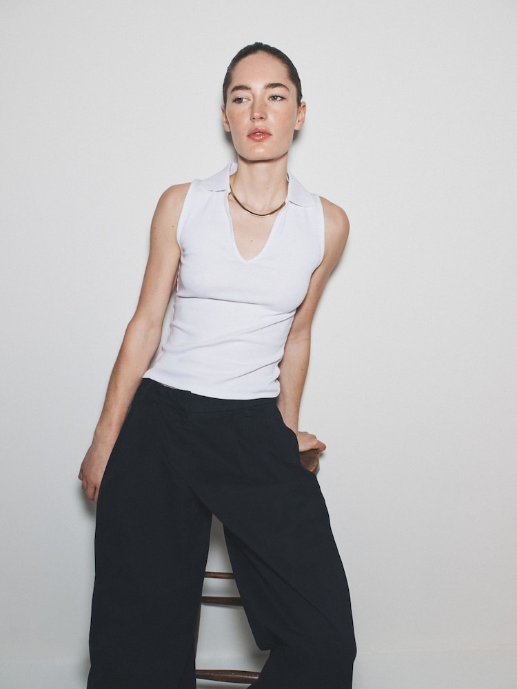 The Set 3 Pack Ribbed Collar Polo Tops Dark Navy/Taupe Brown/White - Image 1 of 6