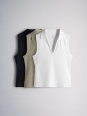 The Set 3 Pack Ribbed Collar Polo Tops Dark Navy/Taupe Brown/White - Image 2 of 6