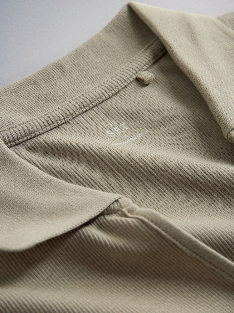 The Set 3 Pack Ribbed Collar Polo Tops Dark Navy/Taupe Brown/White - Image 6 of 6