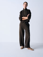 The Set 2 Piece Quarter Zip and Wide Leg Jogger Co Ord Khaki Brown - Image 1 of 5
