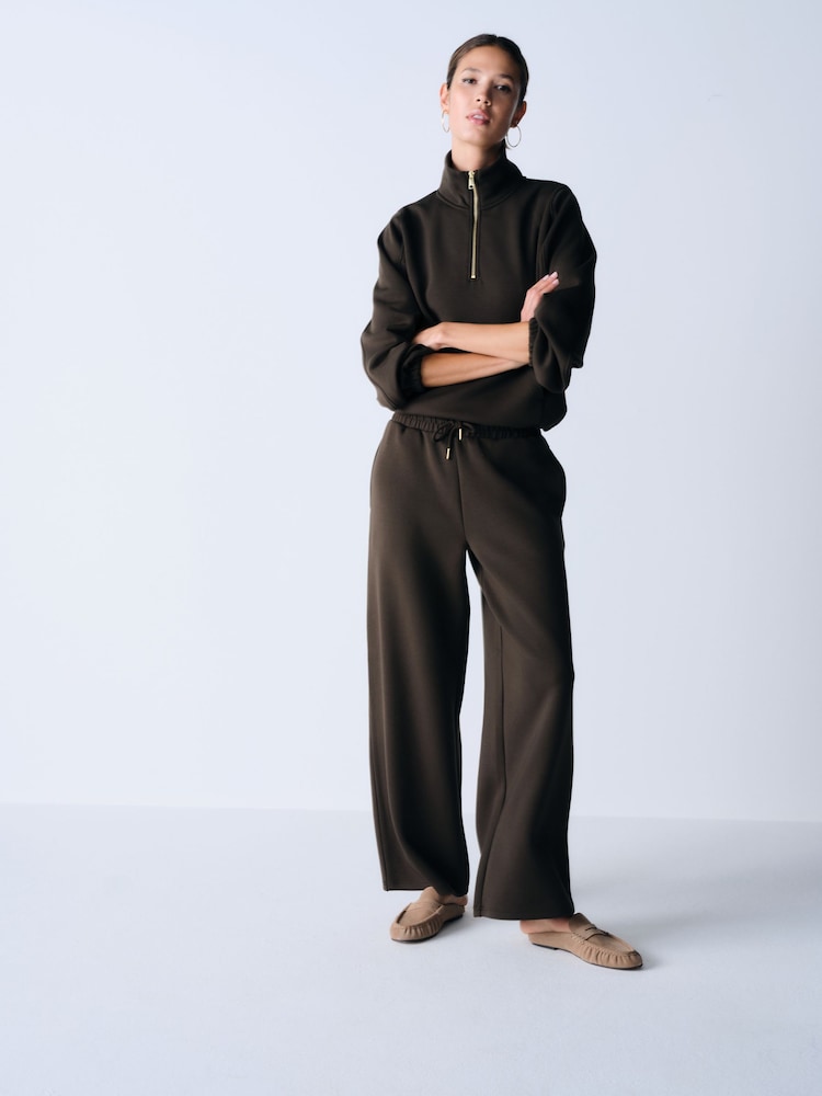 The Set 2 Piece Quarter Zip and Wide Leg Jogger Co Ord Khaki Brown - Image 1 of 5