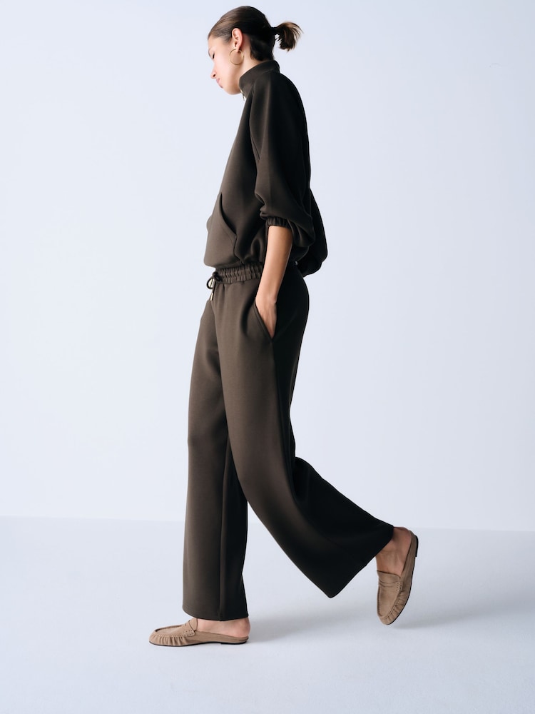 The Set 2 Piece Quarter Zip and Wide Leg Jogger Co Ord Khaki Brown - Image 2 of 5