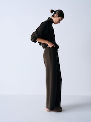 The Set 2 Piece Quarter Zip and Wide Leg Jogger Co Ord Khaki Brown - Image 4 of 5