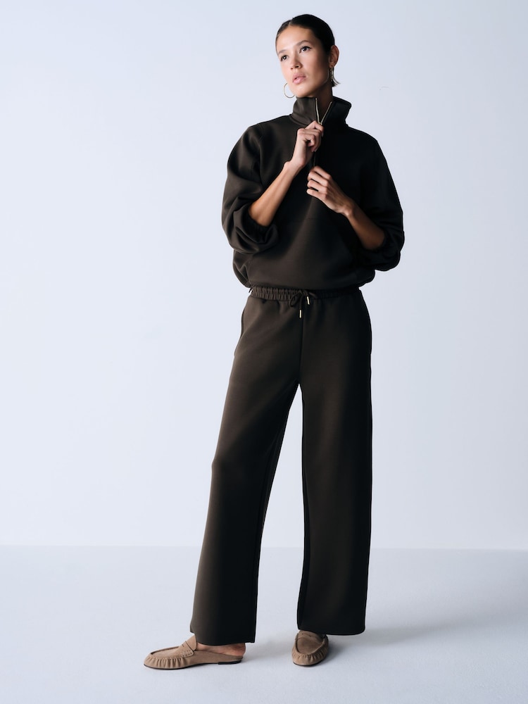 The Set 2 Piece Quarter Zip and Wide Leg Jogger Co Ord Khaki Brown - Image 5 of 5