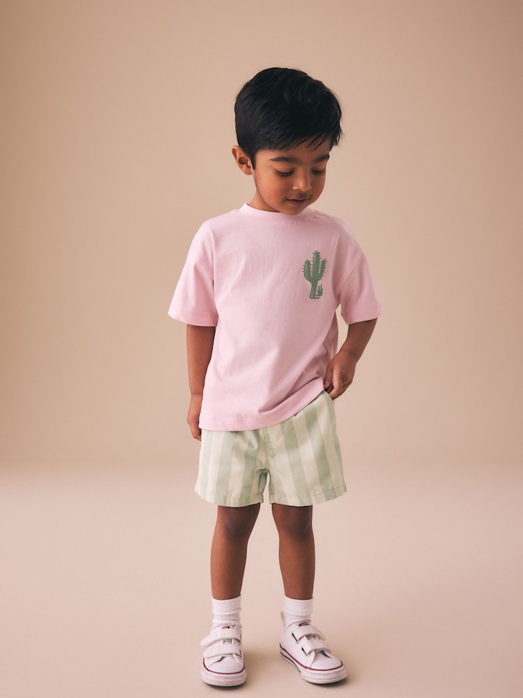 Light Pink/Mint Stripe Short Sleeve T-Shirt & Shorts Set (3mths-7yrs) - Image 1 of 9