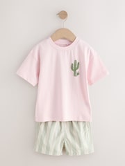 Light Pink/Mint Stripe Short Sleeve T-Shirt & Shorts Set (3mths-7yrs) - Image 5 of 9