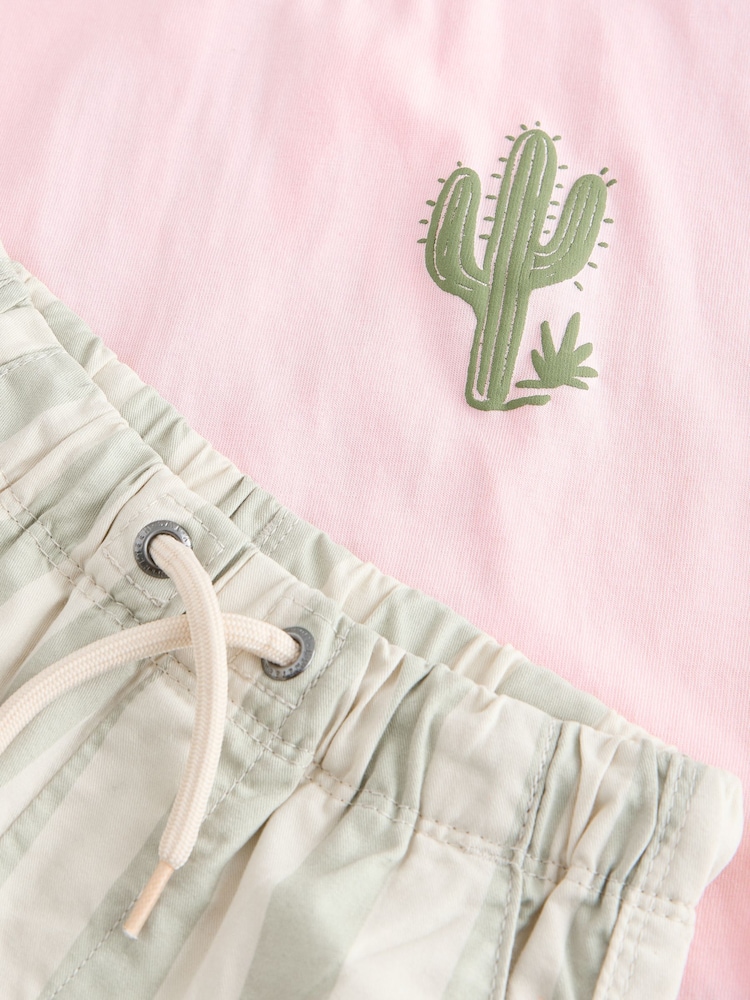 Light Pink/Mint Stripe Short Sleeve T-Shirt & Shorts Set (3mths-7yrs) - Image 9 of 9