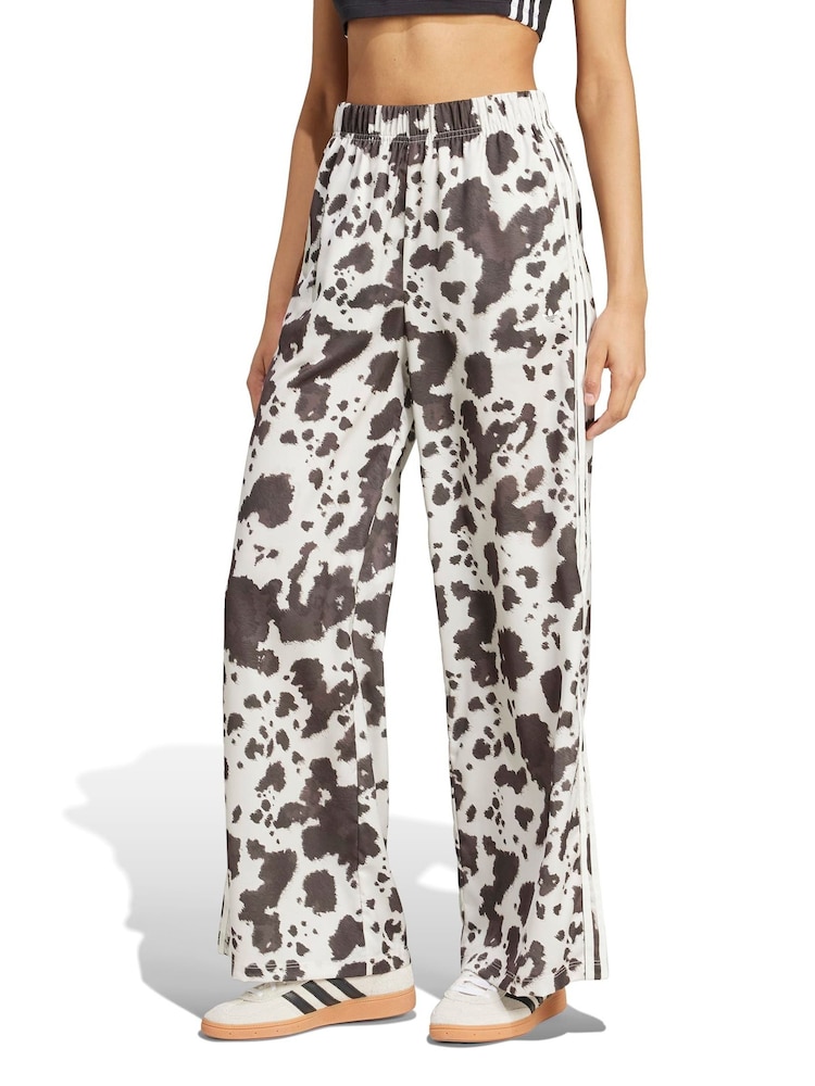 adidas Originals Animal Cow Print Satin Wide Leg Trousers - Image 1 of 6