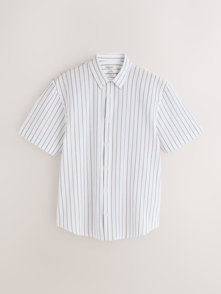 Neutral Regular Fit Seersucker Short Sleeve Smart Shirt - Image 1 of 3