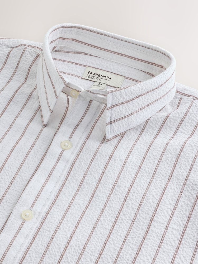 Neutral Regular Fit Seersucker Short Sleeve Smart Shirt - Image 2 of 3