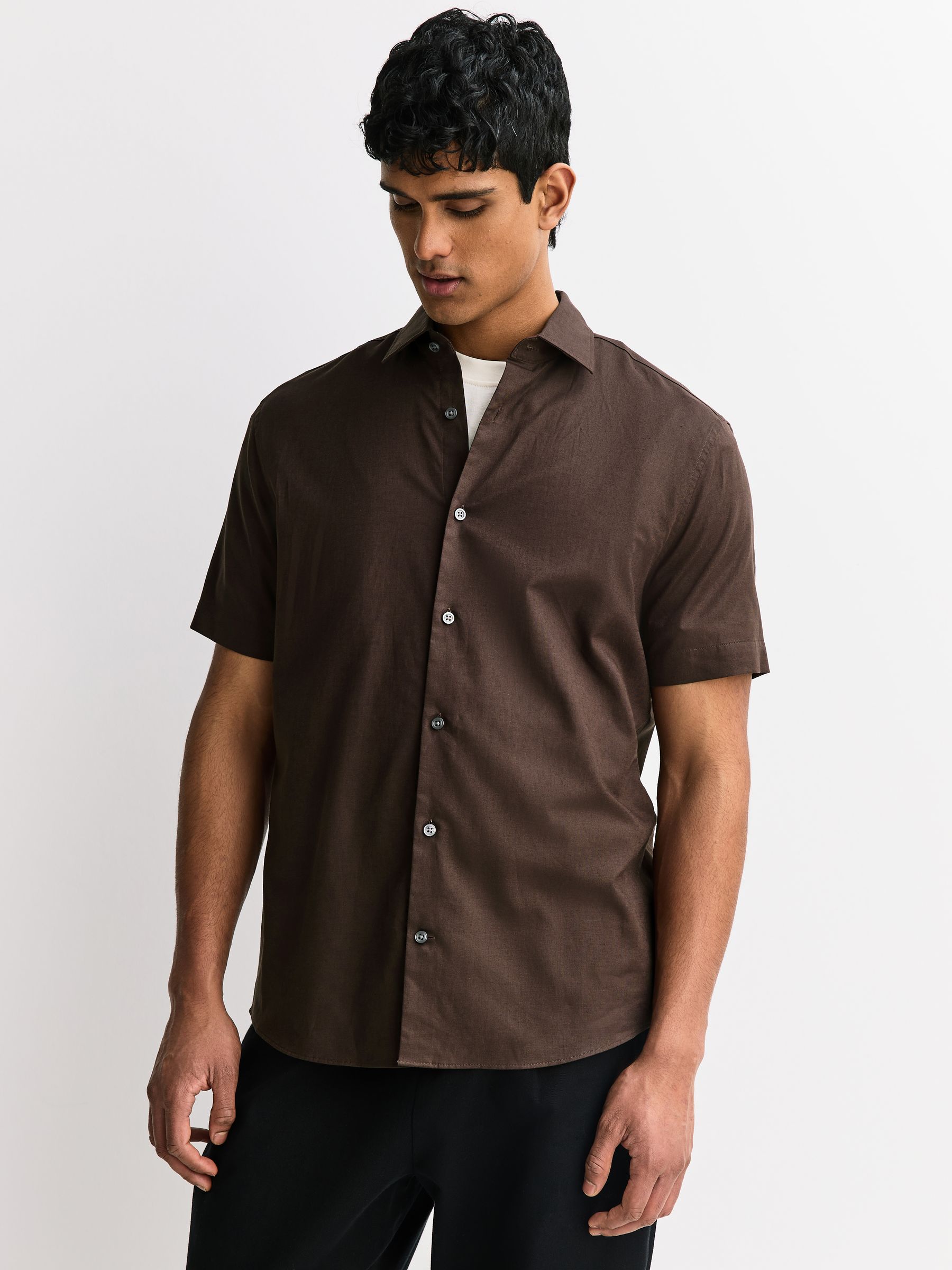 Buy Dark Brown Regular Fit N. Premium Cotton Linen Blend Short