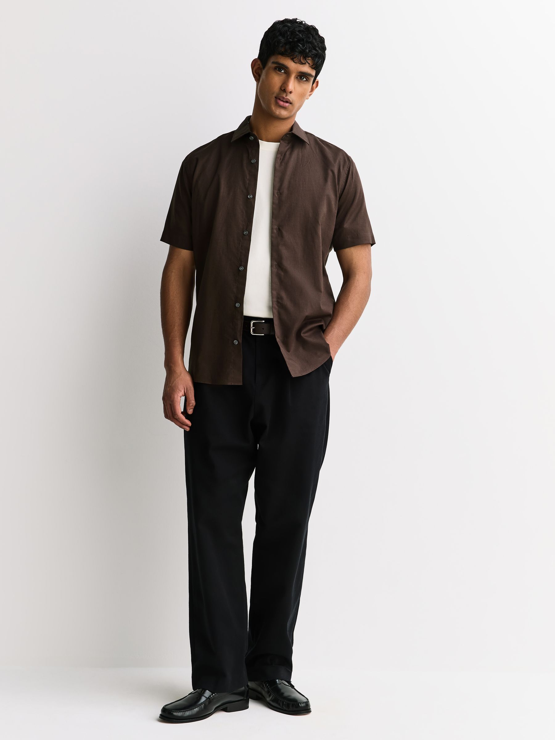 Buy Dark Brown Regular Fit N. Premium Cotton Linen Blend Short
