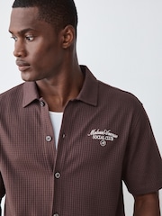 Brown Jersey Short Sleeve Textured Collar Shirt - Image 1 of 9