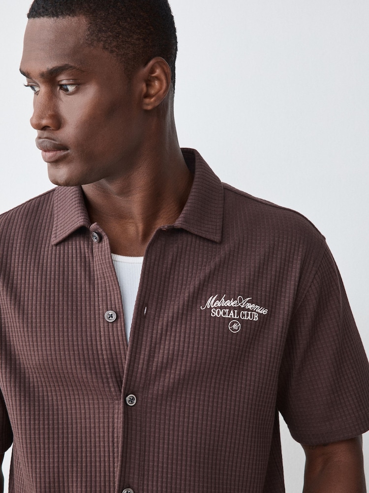 Brown Jersey Short Sleeve Textured Collar Shirt - Image 1 of 9