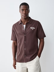 Brown Jersey Short Sleeve Textured Collar Shirt - Image 2 of 9