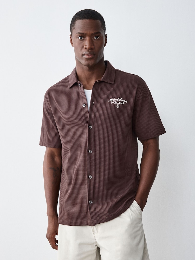 Brown Jersey Short Sleeve Textured Collar Shirt - Image 2 of 9
