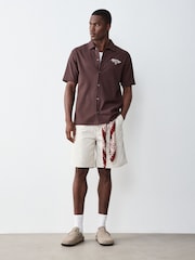 Brown Jersey Short Sleeve Textured Collar Shirt - Image 3 of 9