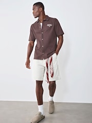Brown Jersey Short Sleeve Textured Collar Shirt - Image 4 of 9