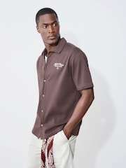 Brown Jersey Short Sleeve Textured Collar Shirt - Image 5 of 9